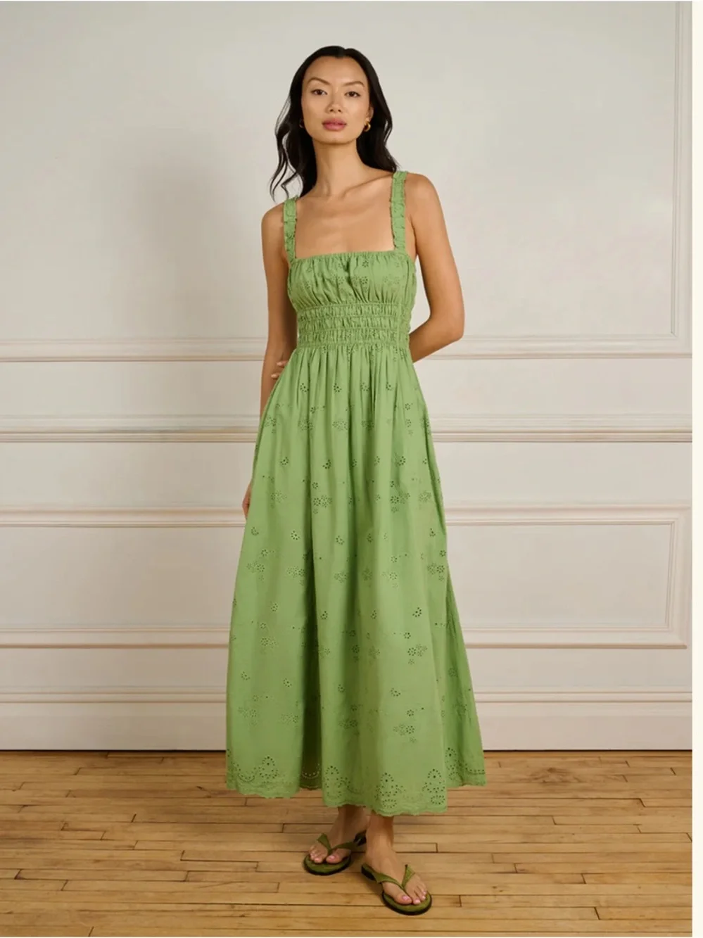 La Maregold June Eyelet Green Maxi Dress - Picture 1 of 7